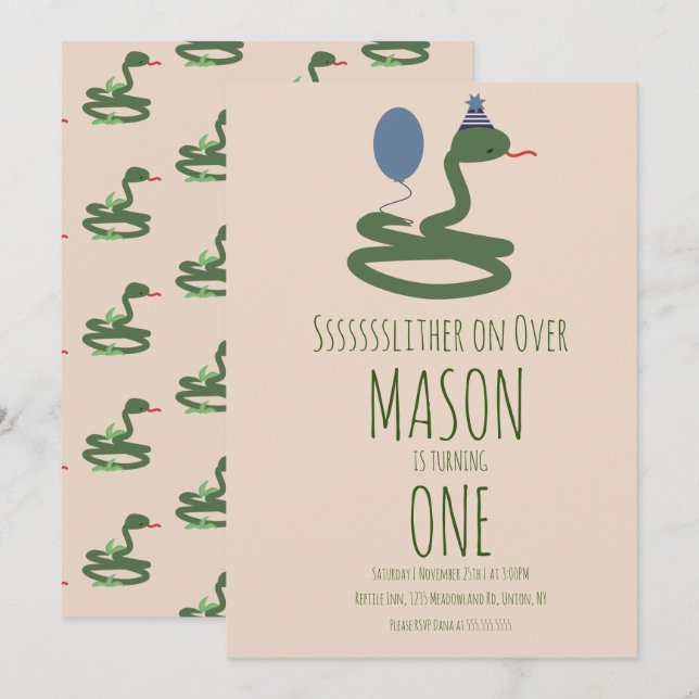 Invitation Fête d'anniversaire sauvage de zoo de serpent de r (Devant / Derrière)