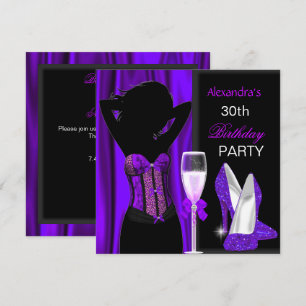 Invitation Fête d'anniversaire sauvage du léopard violet glam
