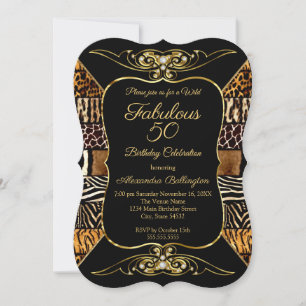 Invitation Fête d'anniversaire sauvage fabuleux 50 ans noir o