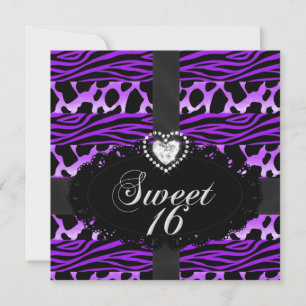 Invitation Fête d'anniversaire sauvage violet doux 16 seize a