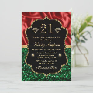Invitation Fête d'anniversaire scintillante rouge et verte de