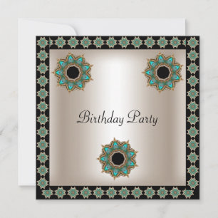 Invitation Fête d'anniversaire  Sépia Noir Turquoise Art Déco