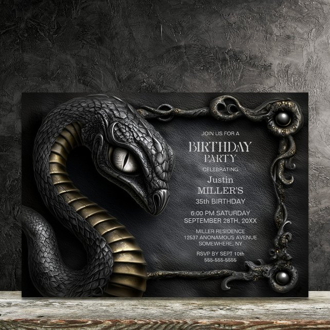 Invitation Fête d'anniversaire serpent mythique argent or (Créateur téléchargé)
