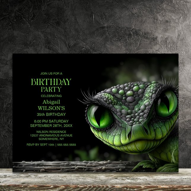 Invitation Fête d'anniversaire Serpent Vert (Créateur téléchargé)