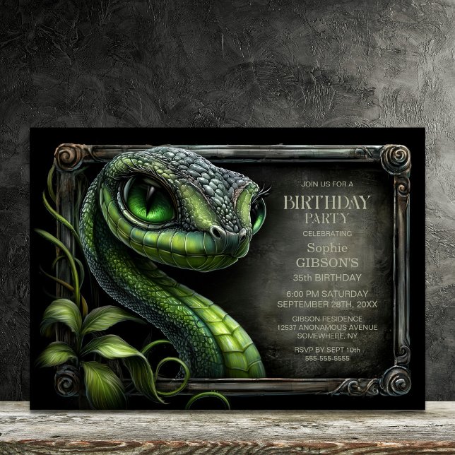 Invitation Fête d'anniversaire Serpent Vert Tropical (Créateur téléchargé)