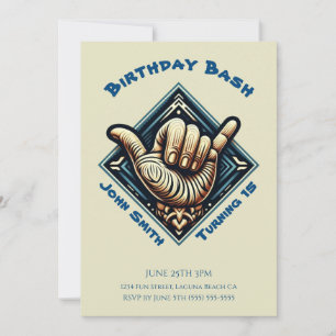 Invitation Fête d'anniversaire - Signe de la main de surfeur