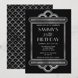 Invitation Fête d'anniversaire Silver and Black Art Déco