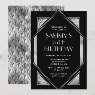 Invitation Fête d'anniversaire Silver and Black Art Déco