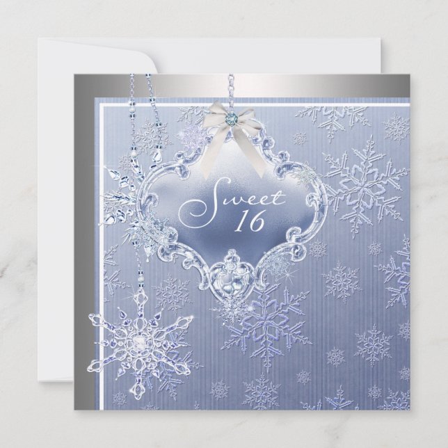 Invitation Fête d'anniversaire Silver Blue Snowflake Sweet Si (Devant)