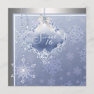 Invitation Fête d'anniversaire Silver Blue Snowflake Sweet Si