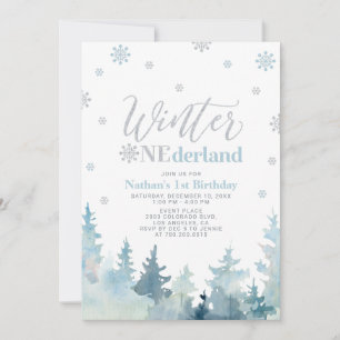 Invitation Fête d'anniversaire Silver & Blue Winter onederlan