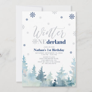 Invitation Fête d'anniversaire Silver & Blue Winter onederlan