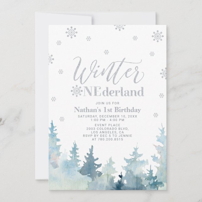 Invitation Fête d'anniversaire Silver Snow Winter onederland  (Devant)