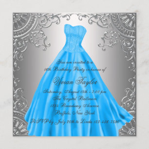 Invitation Fête d'anniversaire Silver Teal Blue pour une Swee