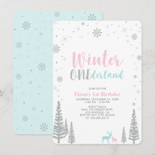 Invitation Fête d'anniversaire Silver Winter onederland 1 an