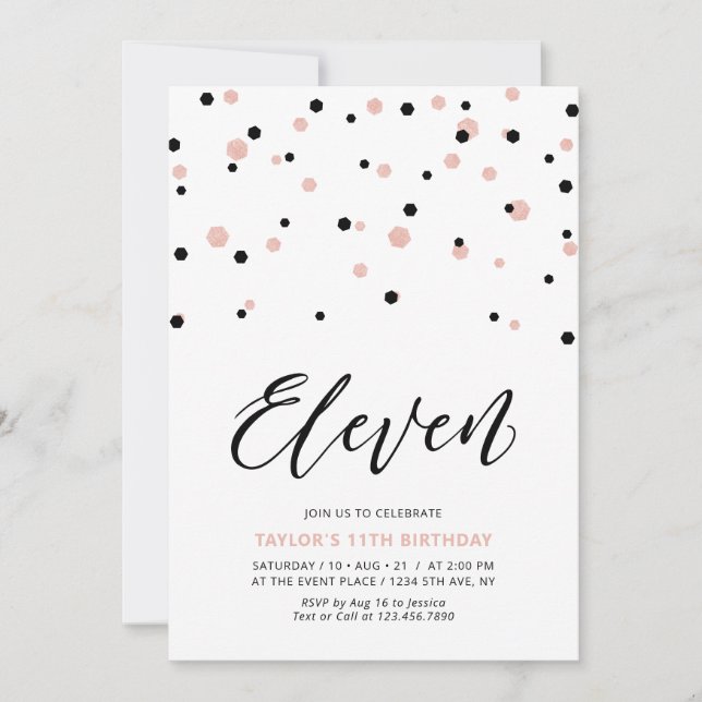 Invitation Fête d'anniversaire simple 11 ans avec Noir & Or R (Devant)