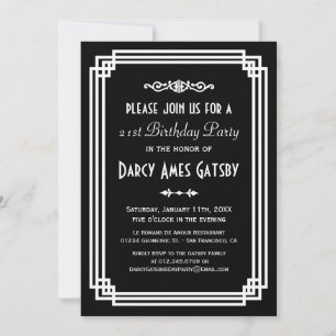 Invitation Fête d'anniversaire simple Art Déco noir & blanc