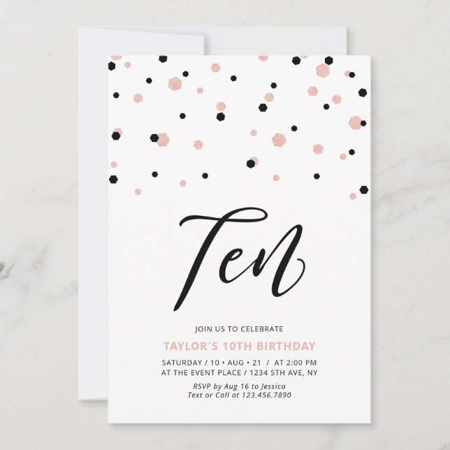 Invitation Fête d'anniversaire simple de 10 ans avec Noir & O (Devant)