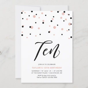 Invitation Fête d'anniversaire simple de 10 ans avec Noir & O