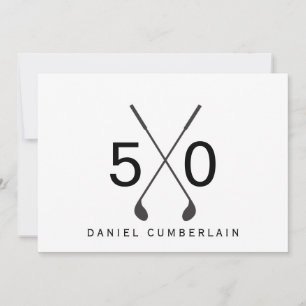 Invitation Fête d'anniversaire simple de golf noir 50 ans