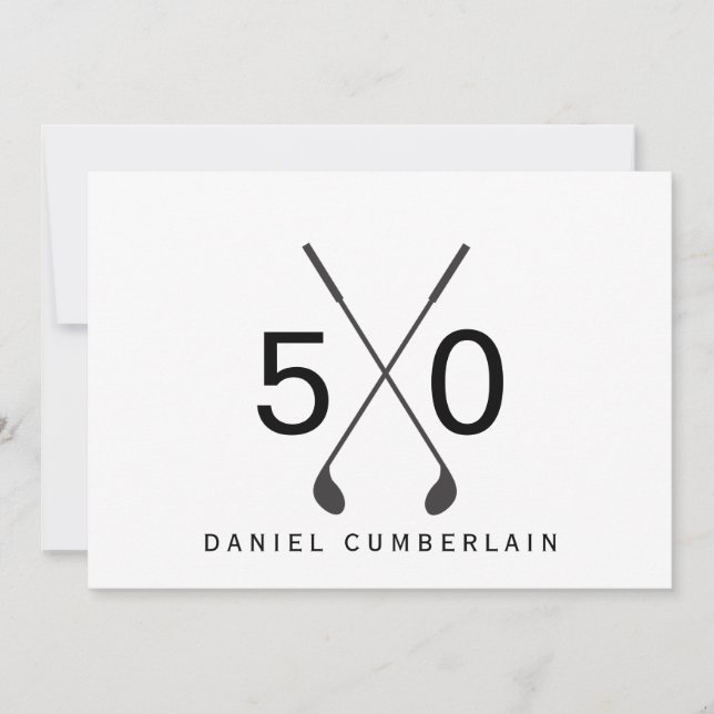 Invitation Fête d'anniversaire simple de golf noir 50 ans (Devant)