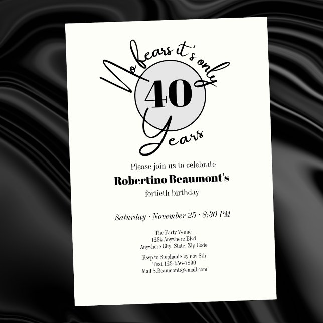 Invitation Fête d'anniversaire simple et drôle pour les 40 an (Créateur téléchargé)