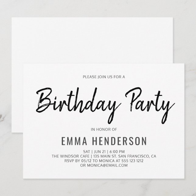 Invitation Fête d'anniversaire simple et moderne (Devant / Derrière)