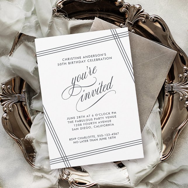 Invitation Fête d'anniversaire simple et moderne noir et blan (Available in both printed and digital download formats!)