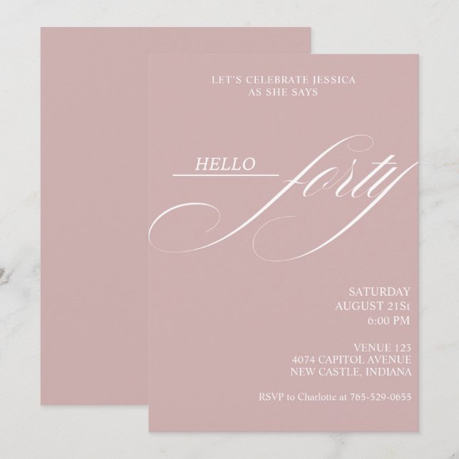 Invitation Fête d'anniversaire Simple Moderne Calligraphie Qu (Devant / Derrière)