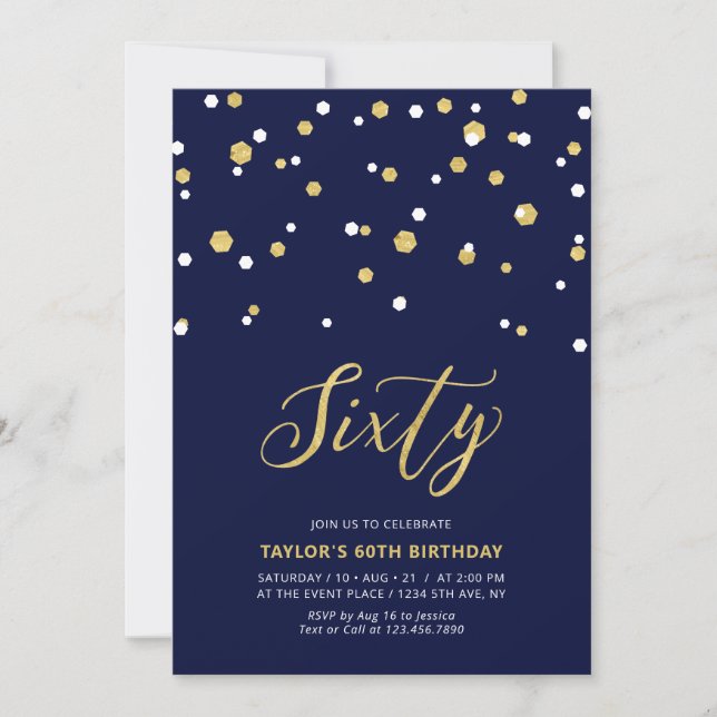 Invitation Fête d'anniversaire simple Navy & Or Soixante 60 a (Devant)