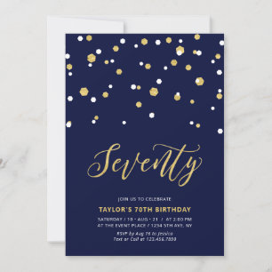 Invitation Fête d'anniversaire simple Navy & Or Soixante-dix 