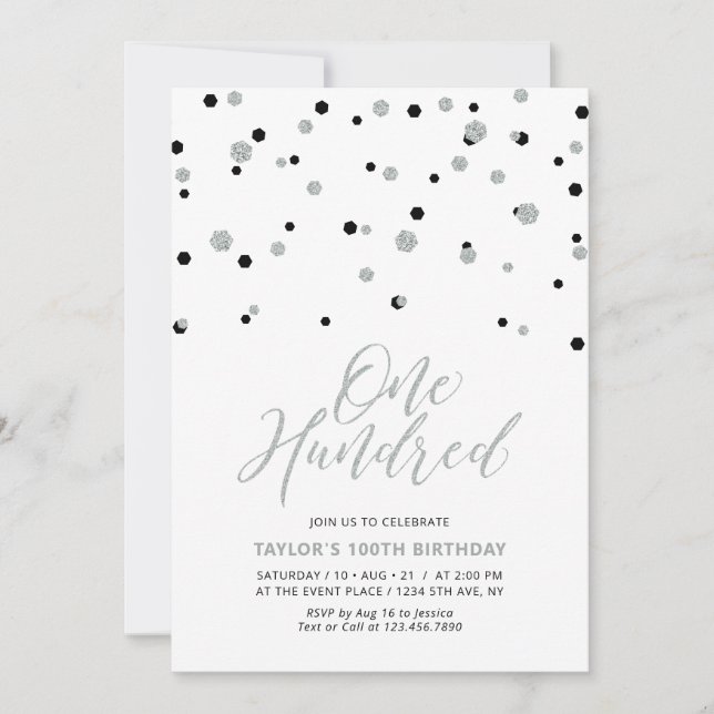 Invitation Fête d'anniversaire simple noir et argent pour les (Devant)