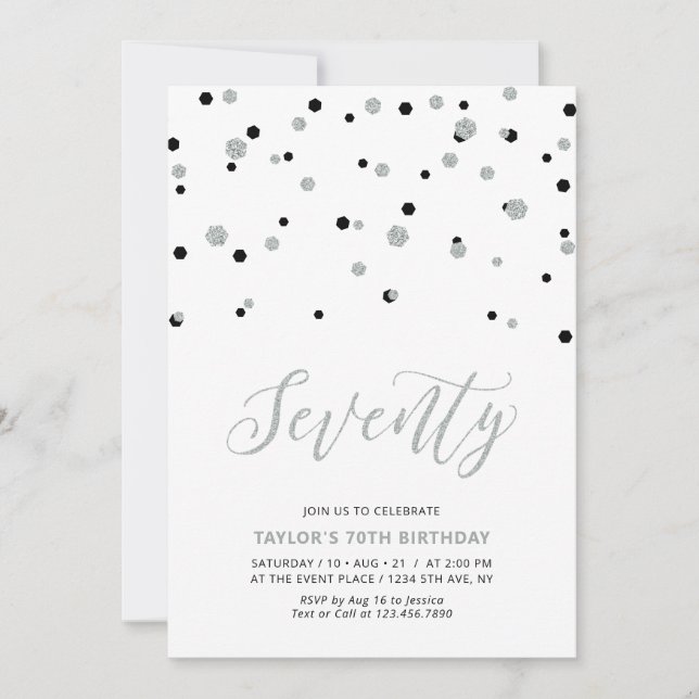 Invitation Fête d'anniversaire simple noir et argent pour soi (Devant)