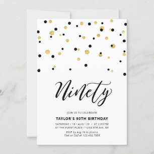 Invitation Fête d'anniversaire simple noir et or 90 ans