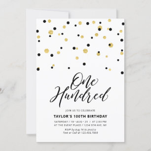 Invitation Fête d'anniversaire simple noir et or pour les 100