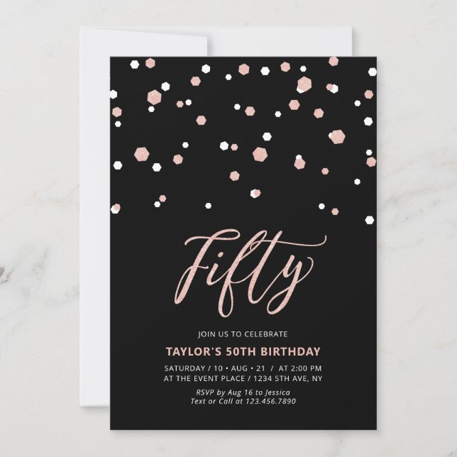 Invitation Fête d'anniversaire simple noir et or rose pour le (Devant)