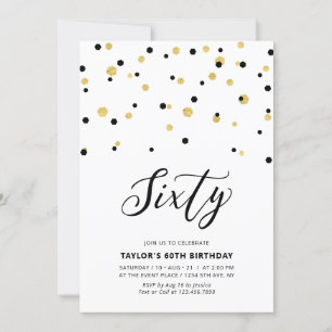 Invitation Fête d'anniversaire simple noir et or Soixante 60 
