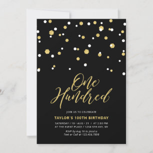 Invitation Fête d'anniversaire simple Noir & Or Centième 100