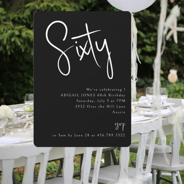Invitation Fête d'anniversaire simple noire pour 60 ans (Créateur téléchargé)