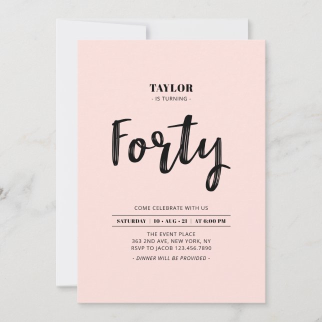 Invitation Fête d'anniversaire simple rose et blanc pour les  (Devant)