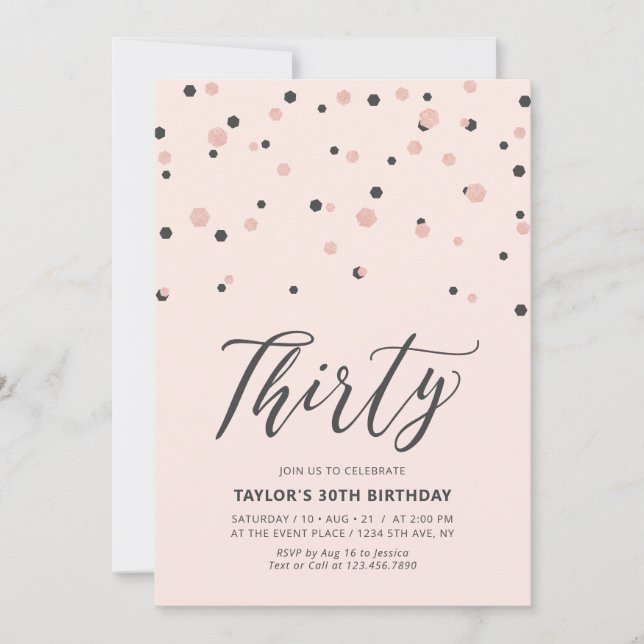 Invitation Fête d'anniversaire simple rose gold 30 Trente ans (Devant)