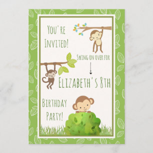 Invitation Fête d'anniversaire singes se balançant dans les a