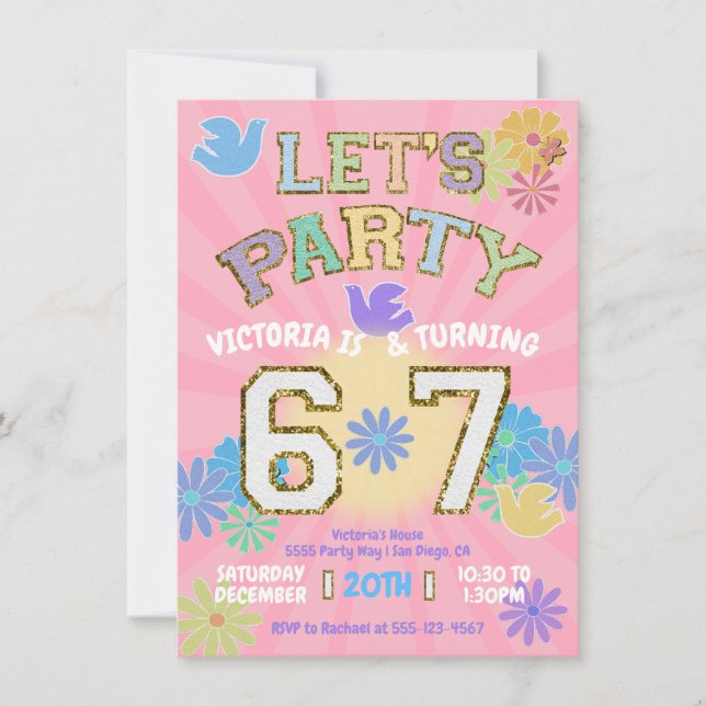 Invitation Fête d'anniversaire Six Sept Retro Prépa Hippie (Devant)