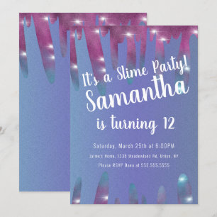 Invitation Fête d'anniversaire Slime Paillettes Gouttes Étinc