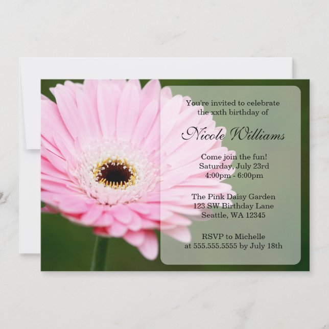 Invitation Fête d'anniversaire Soft Pink Gerbera Daisy (Devant)