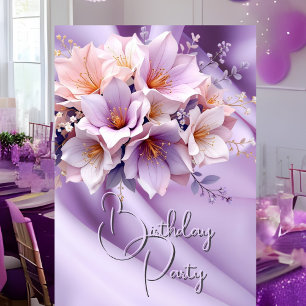 Invitation Fête d'anniversaire Soie Blush Fleurs lilas rose