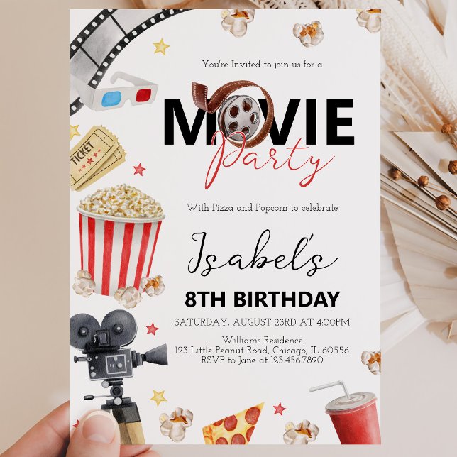 Invitation Fête d'anniversaire soirée cinéma (Créateur téléchargé)
