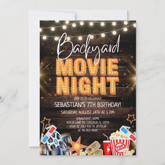 Invitation Fête d'anniversaire Soirée Cinéma dans le Jardin e (Devant)
