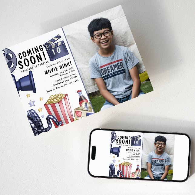 Invitation Fête d'anniversaire soirée cinéma pour enfants (Créateur téléchargé)