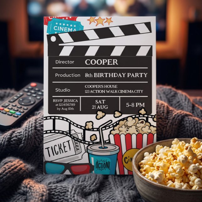 Invitation Fête d'anniversaire soirée cinéma pour garçons (Créateur téléchargé)